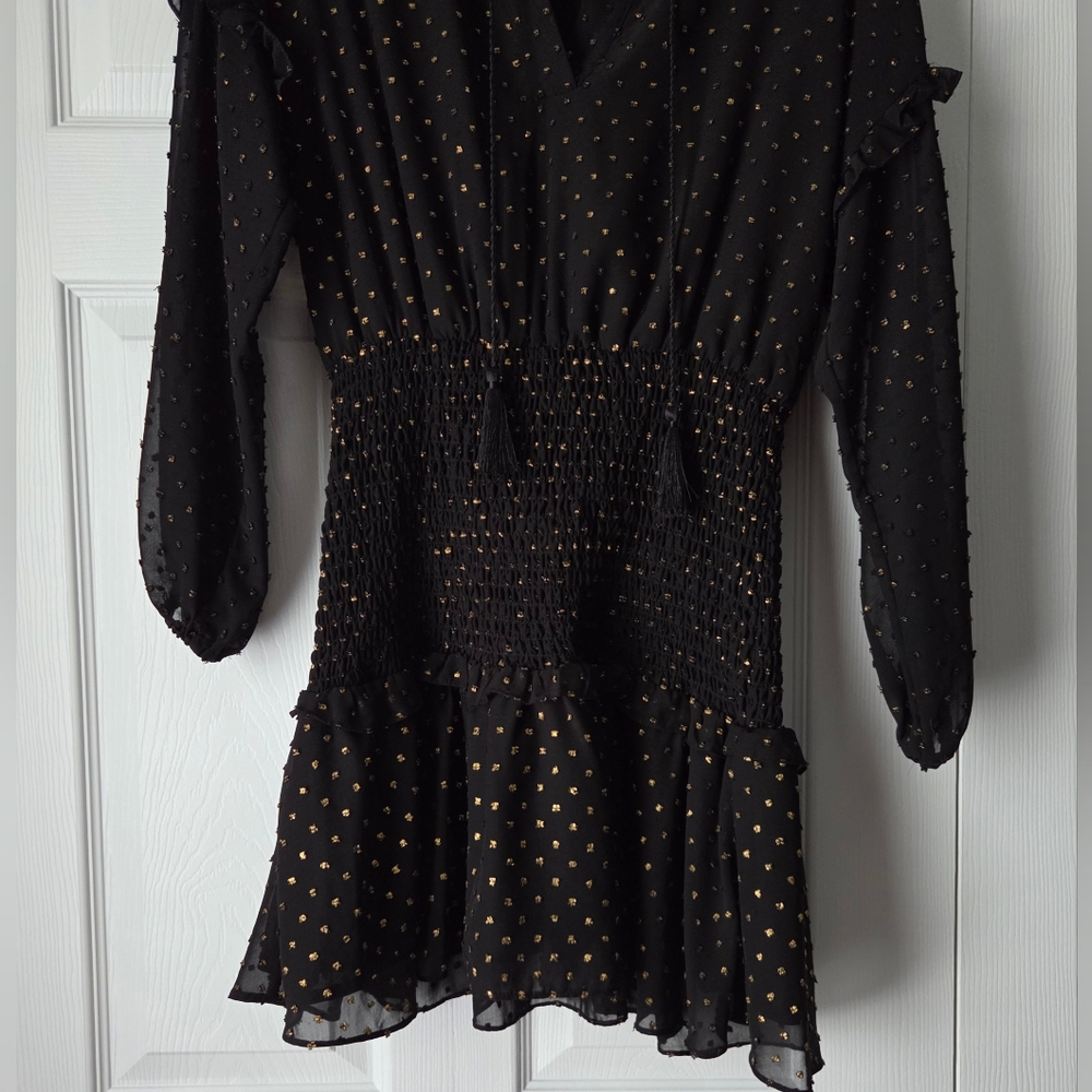 Aqua Black Dress with Gold Dots size S - Picture 4 of 10
